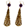 Art Deco 2022 Mirror Long Brass Earrings - Amethyst