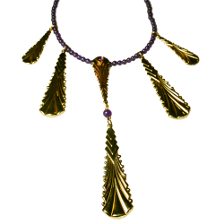 Art Deco 2022 Mirror Brass Five Pendant Necklace - Amethyst