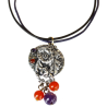 Antique Silver Plated Brass Floral Poppy Pendant - Amethyst and Carnelian