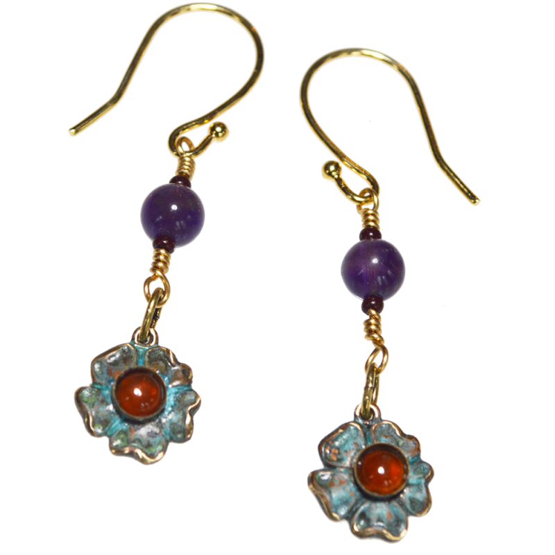 Delicacy Floral Earrings - Amethyst and Garnet