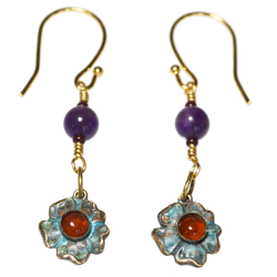 Delicacy Floral Earrings - Amethyst and Garnet