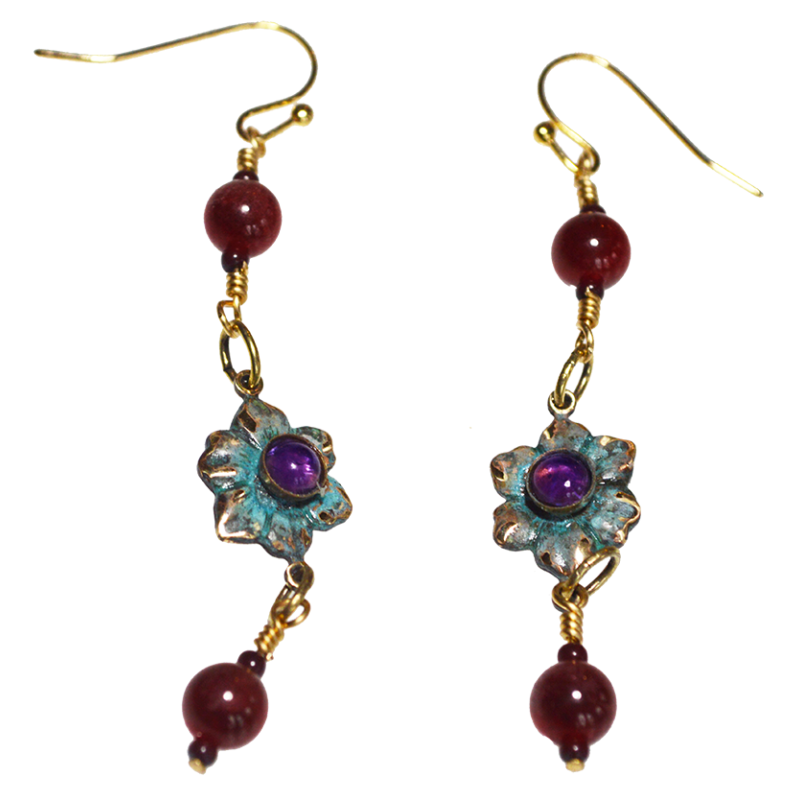 Delicacy Floral Earrings - Amethyst and Double Garnet