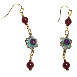 Delicacy Floral Earrings - Amethyst and Double Garnet