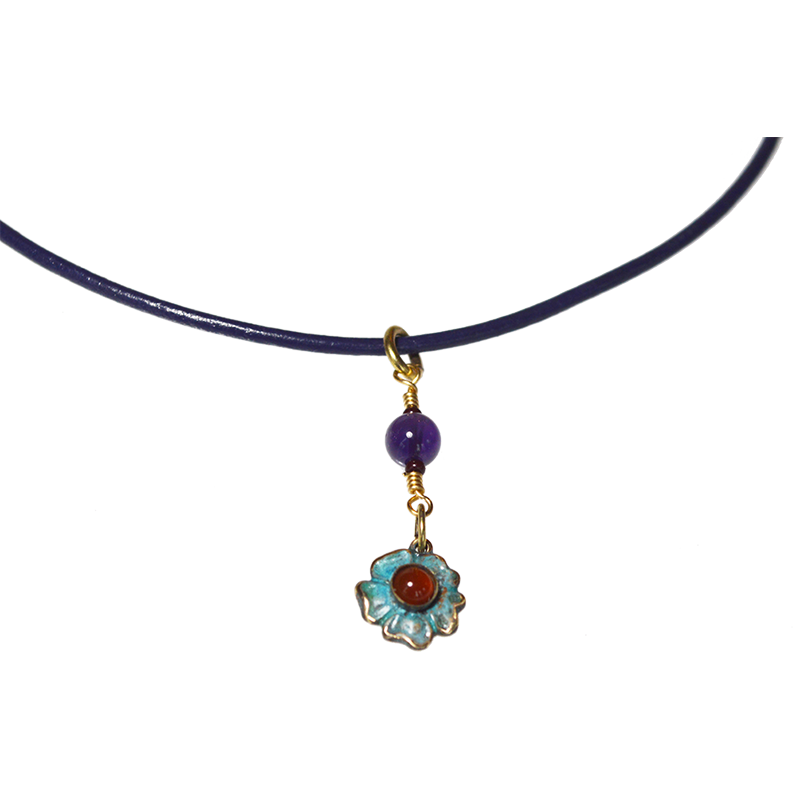 Delicacy Floral Pendant - Amethyst and Garnet