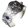 Antique Silver Calla Lily Cuff Bracelet - Amethyst and Chariote