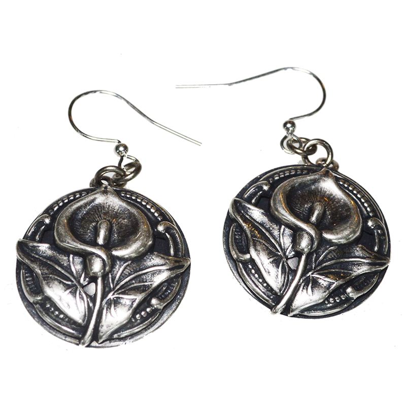 Antique Silver Calla Lily Dangle Earrings