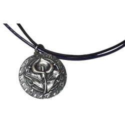 Antique Silver Calla Lily Pendant - Violet and Black Dual Rawhide Leather Necklace