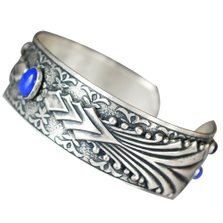 Art Deco 2022 Mirror Antique Silver Cuff - Lapis