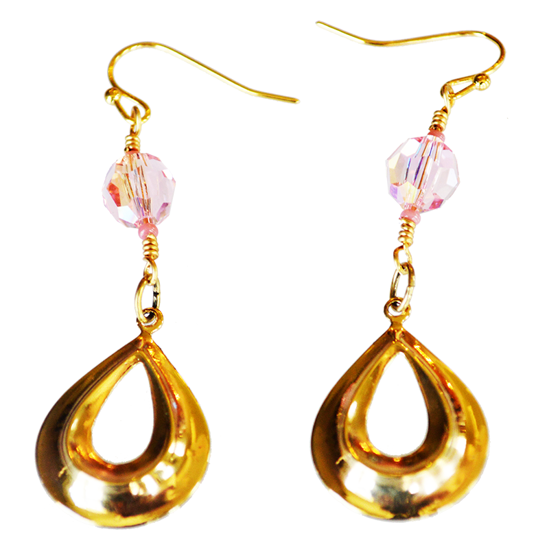 Hollywood Chic 2022 Mirror Brass Single Teardrop - Iridescent Rose European Crystals