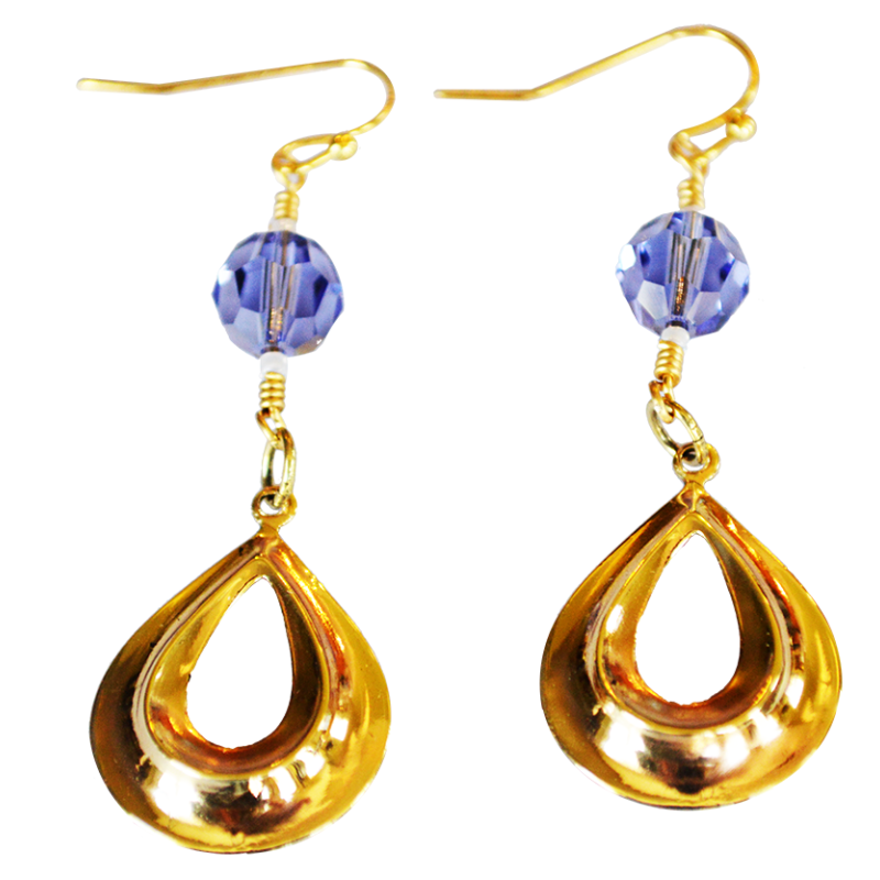 Hollywood Chic 2022 Mirror Brass Teardrop - Tanzanite European Crystals