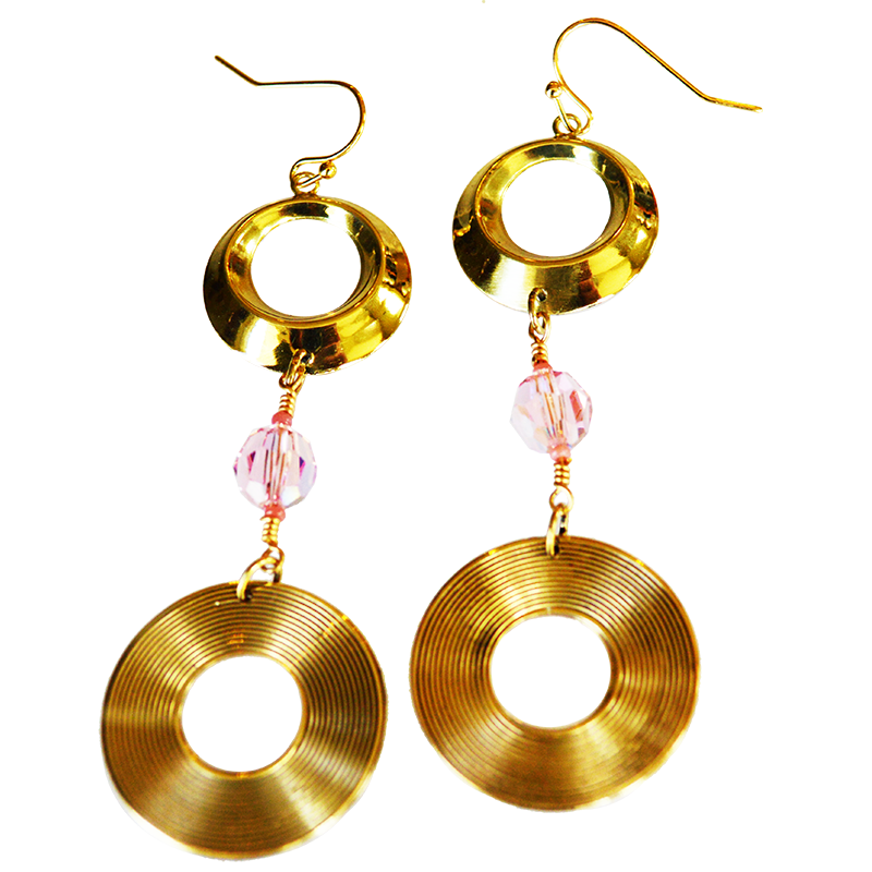 Hollywood Chic 2022 Mirror Brass Double Rings - Iridescent Rose European Crystals