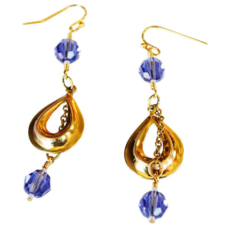 Hollywood Chic 2022 Mirror Brass Teardrop - Double Tanzanite European Crystals