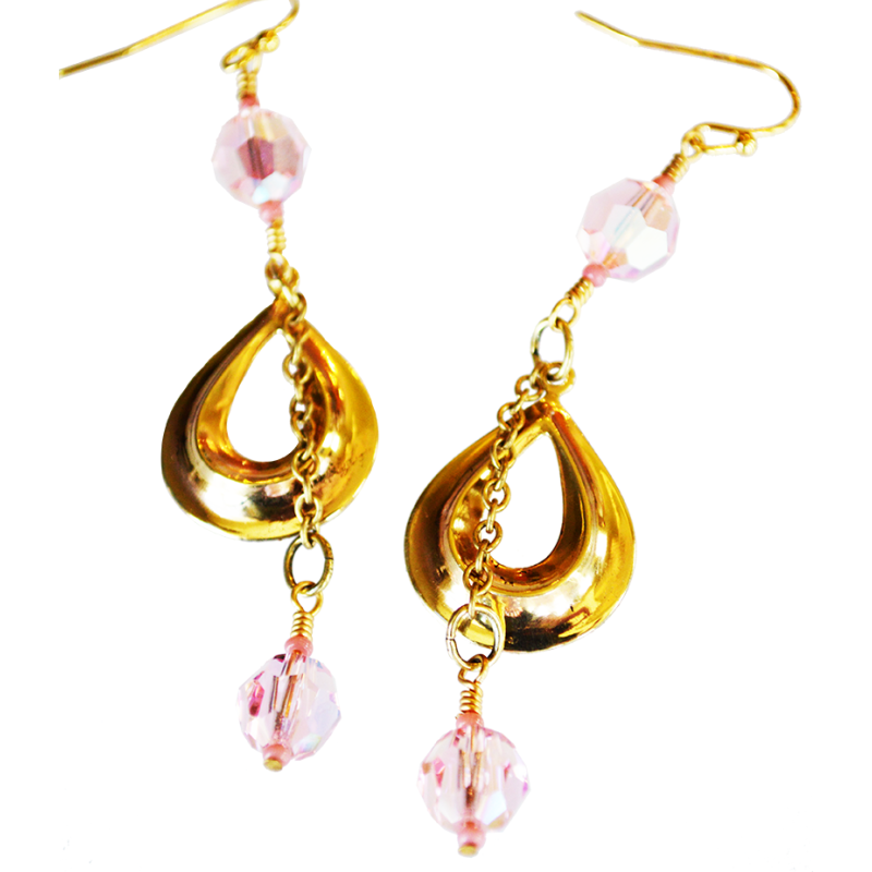 Hollywood Chic 2022 Mirror Brass Teardrop - Double Iridescent Rose European Crystals