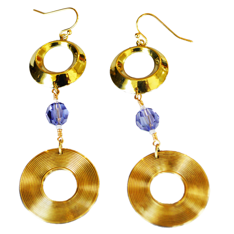 Hollywood Chic 2022 Mirror Brass Double Rings - Tanzanite European Crystals