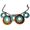 Bohemian Chic Geometry Line Verdigris and Earth Patina Circle Necklace