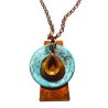 Bohemian Chic Geometry Line Verdigris and Earth Patina Trapazoid, Circle and Teardrop Pendant