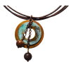 Bohemian Chic Geometry Line Verdigris and Earth Patina Double Circle Necklace - Jasper
