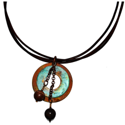 Bohemian Chic Geometry Line Verdigris and Earth Patina Double Circle Necklace - Jasper