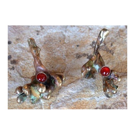 TWO3e Lost Wax Cast Brass Twigs Collection Earrings - Carnelian 