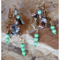 TWP4e Verdigris Patina Lost Wax Cast Brass Twigs Collection Earrings - Variscite 