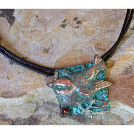 NAP1137pd Verdigris Patina Solid Brass Bluebird Pendant - Jasper 