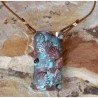 OCP 2920pd Verdigris Patina Brass Overlapping Shells Pendant on Rawhide - Amazonite, Amethyst and Jade