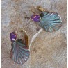 OCP 26eCR Verdigris Patina Brass Scallop Shell Earrings - Swarovski Crystals