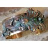 NAP56bc Verdigris Patina Solid Brass Lizard on Leaves Cuff - Amethyst, Carnelian, Garnet