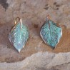 NAP747e  Verdigris Patina Solid Brass Small Detailed Leaf Earrings