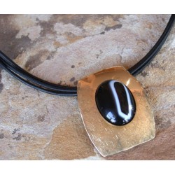 SIT 5pd Silk Textured Forged Solid Brass Contemporary Pendant - Black Sardonyx