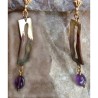 MAE908e Lost Wax Cast Brass Modern Art Dangle Earrings - Amethyst 